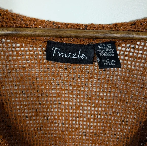 VINTAGE Frazzle Burnt Orange Open Knit Art To Wear Short SleeveCardigan Sweater - Picture 5 of 7